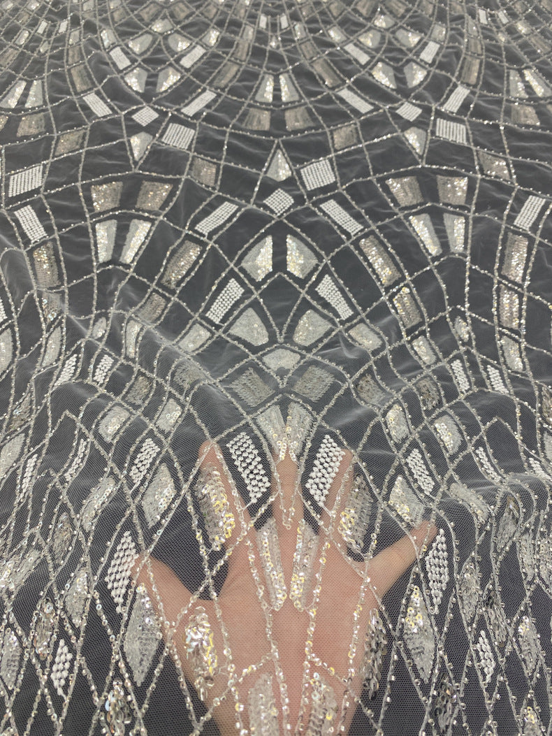 Silver Bead & 3/5mm Sequin Bridal Fabric — fabric photo 3