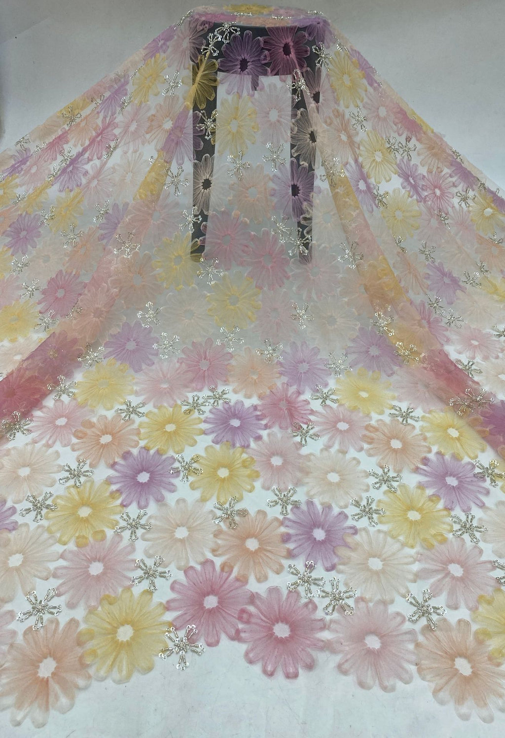 Floral Print Bugle Bead & Sequin Dress Fabric — fabric photo 4