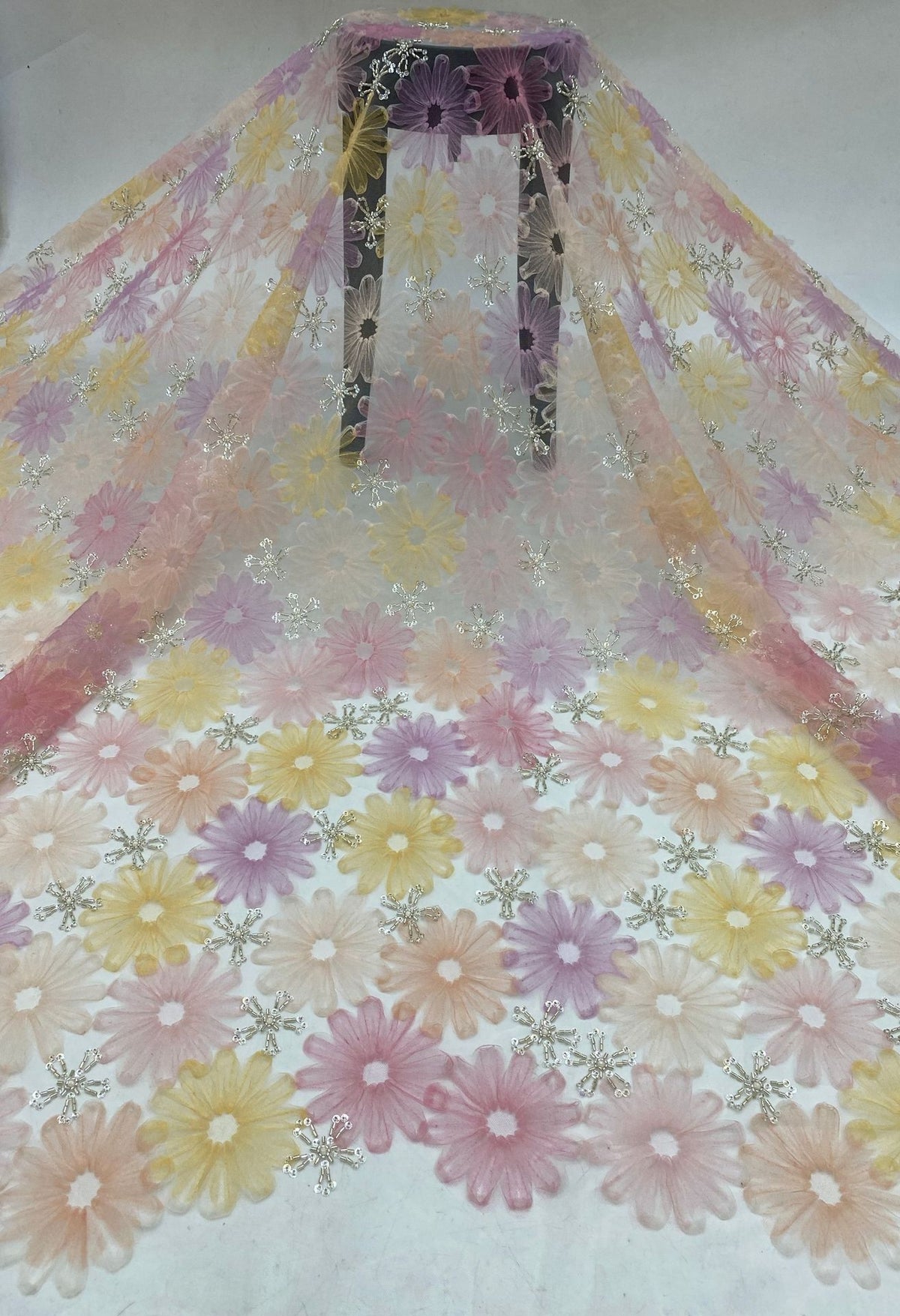 Floral Print Bugle Bead & Sequin Dress Fabric — fabric photo 4