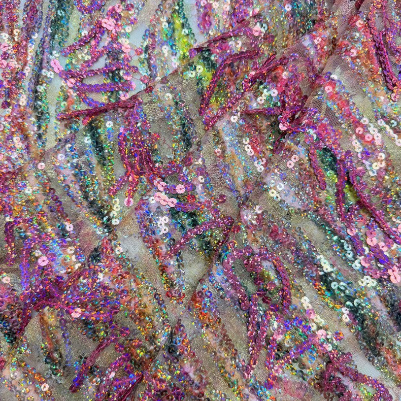 Heavy Bugle Bead and Sequin Embroidered Bridal Fabric – Per Yard — fabric photo 2