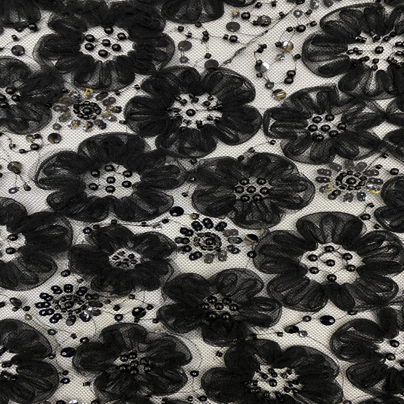 Ribbon Foam Bead Silver Sequin Bridal Fabric — fabric photo 4