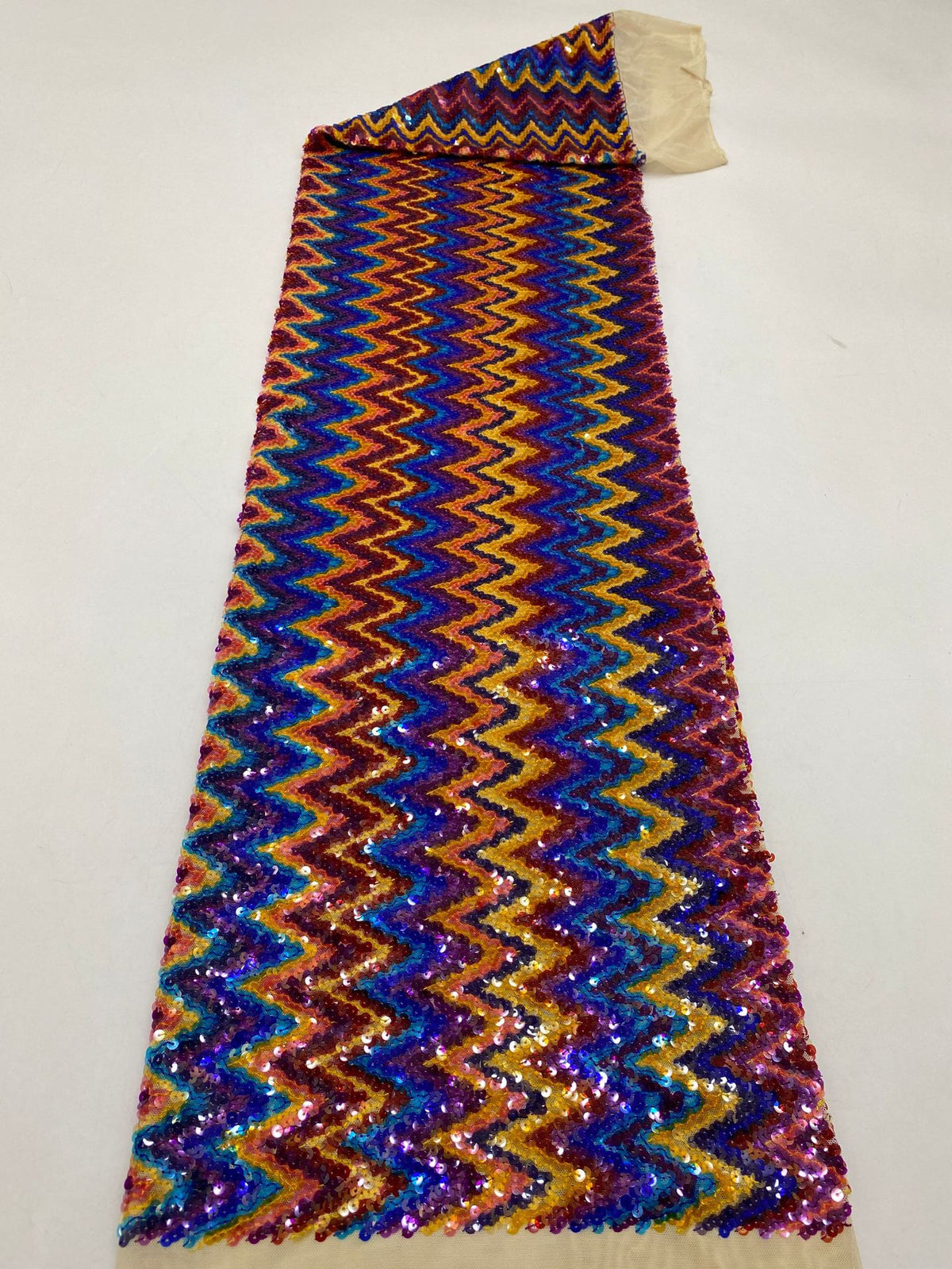 Multicolor Wave Sequin Embroidered Stretch Mesh Fabric — fabric photo 6