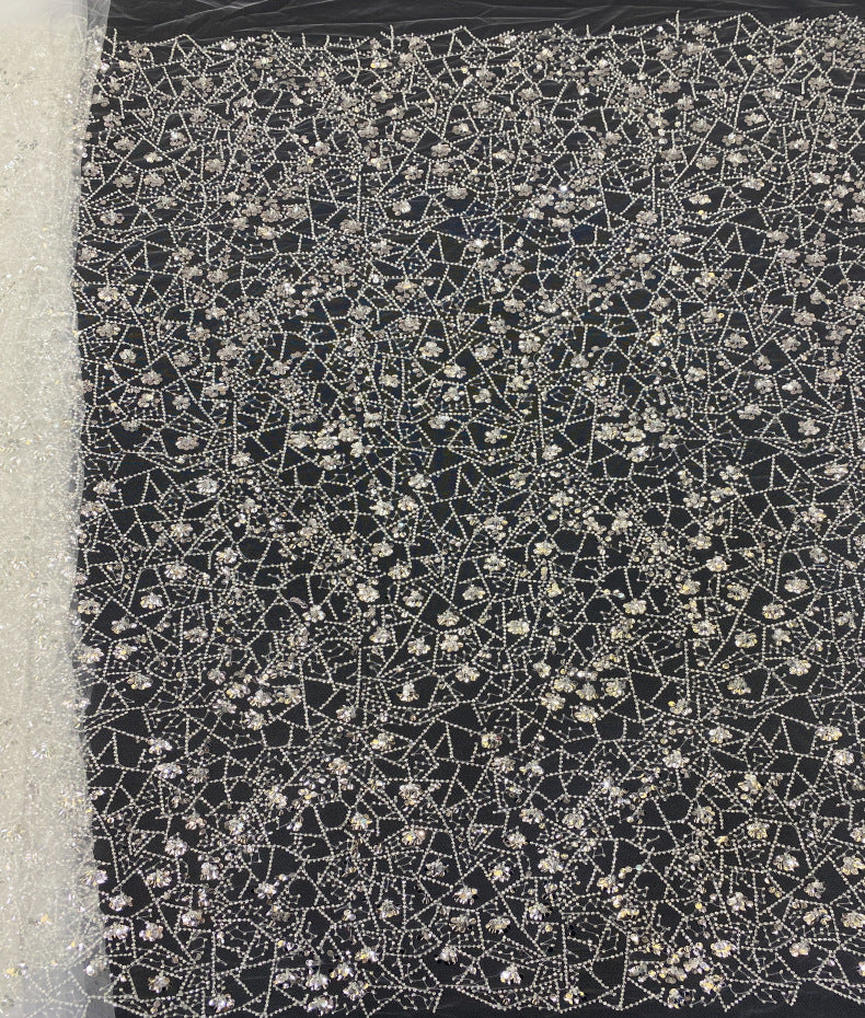 Geometric Bead & 3/7 mm Crystal Sequin Embroidered Fabric — fabric photo 6