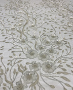 Silver-Thread and Bead 2/4 mm Crystal Sequin Fabric — fabric photo 5