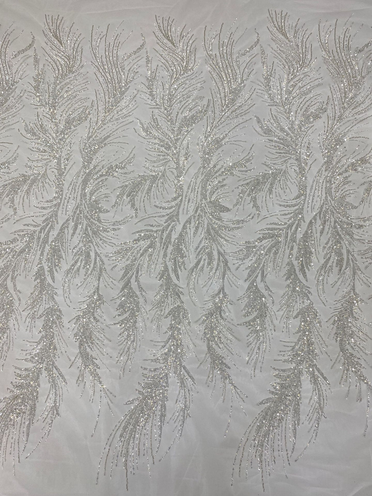 Silver-Filled Bead & Ivory Sequin Bridal Fabric — fabric photo 6