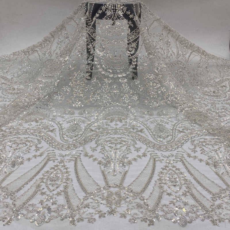 Crystal-Look Sequin & Bubble-Bead Embroidered Bridal Fabric – Design 80031