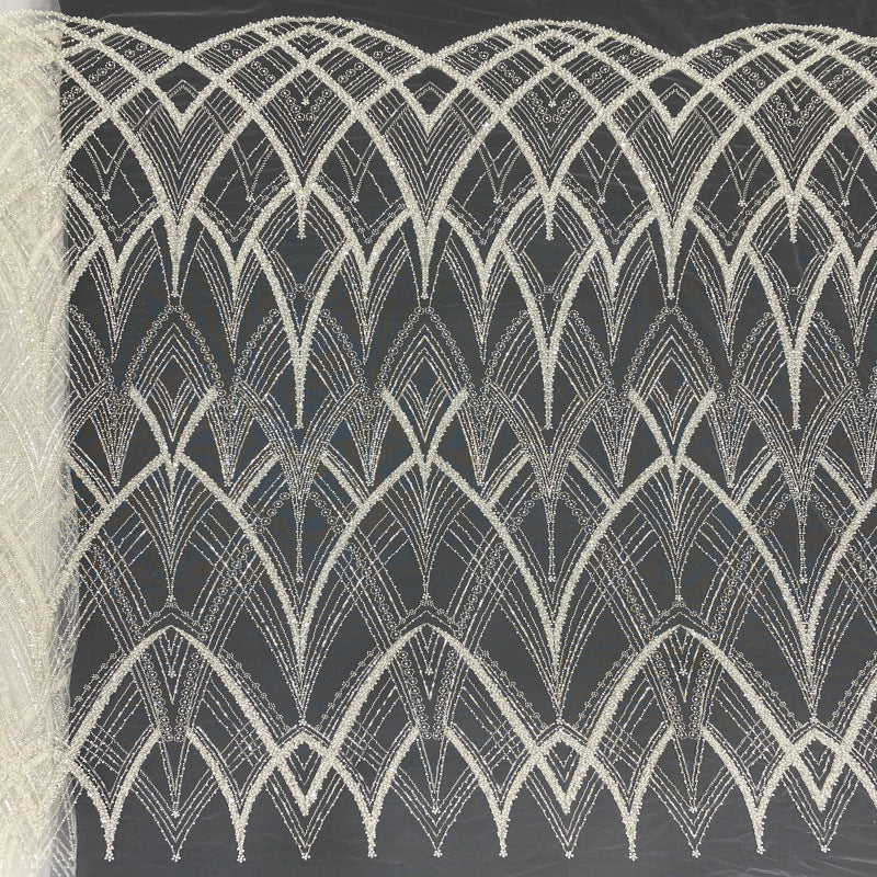 Heavy Raised Bead and Sequin Bridal Embroidery Fabric