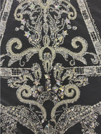 2/4 mm Crystal-Look Sequin & Silver-Bead Embroidered Bridal Fabric – Design 09151 — fabric photo 4