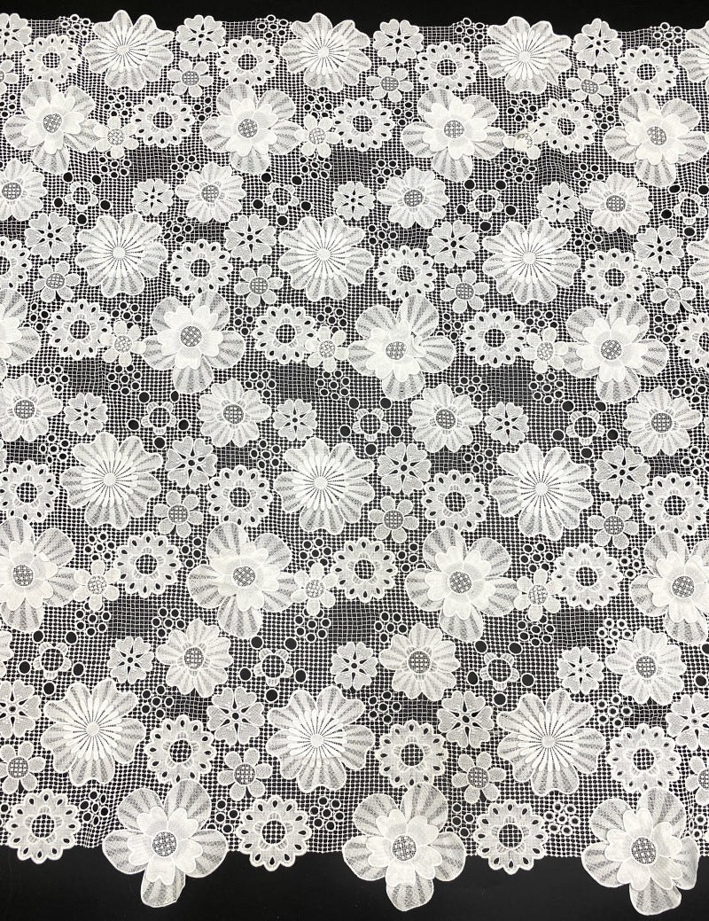 White Cutwork Appliqué Embroidered Fabric — fabric photo 6