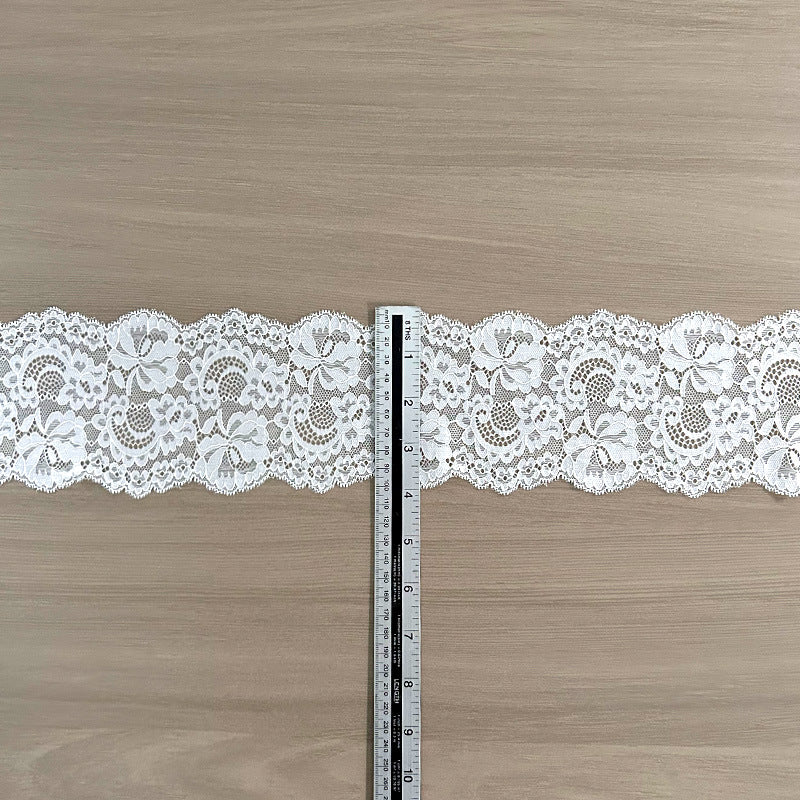 Five-Petal Floral Double-Scallop Picot-Edge Stretch Nylon-Spandex Lace Trim 9 cm — fabric photo 3