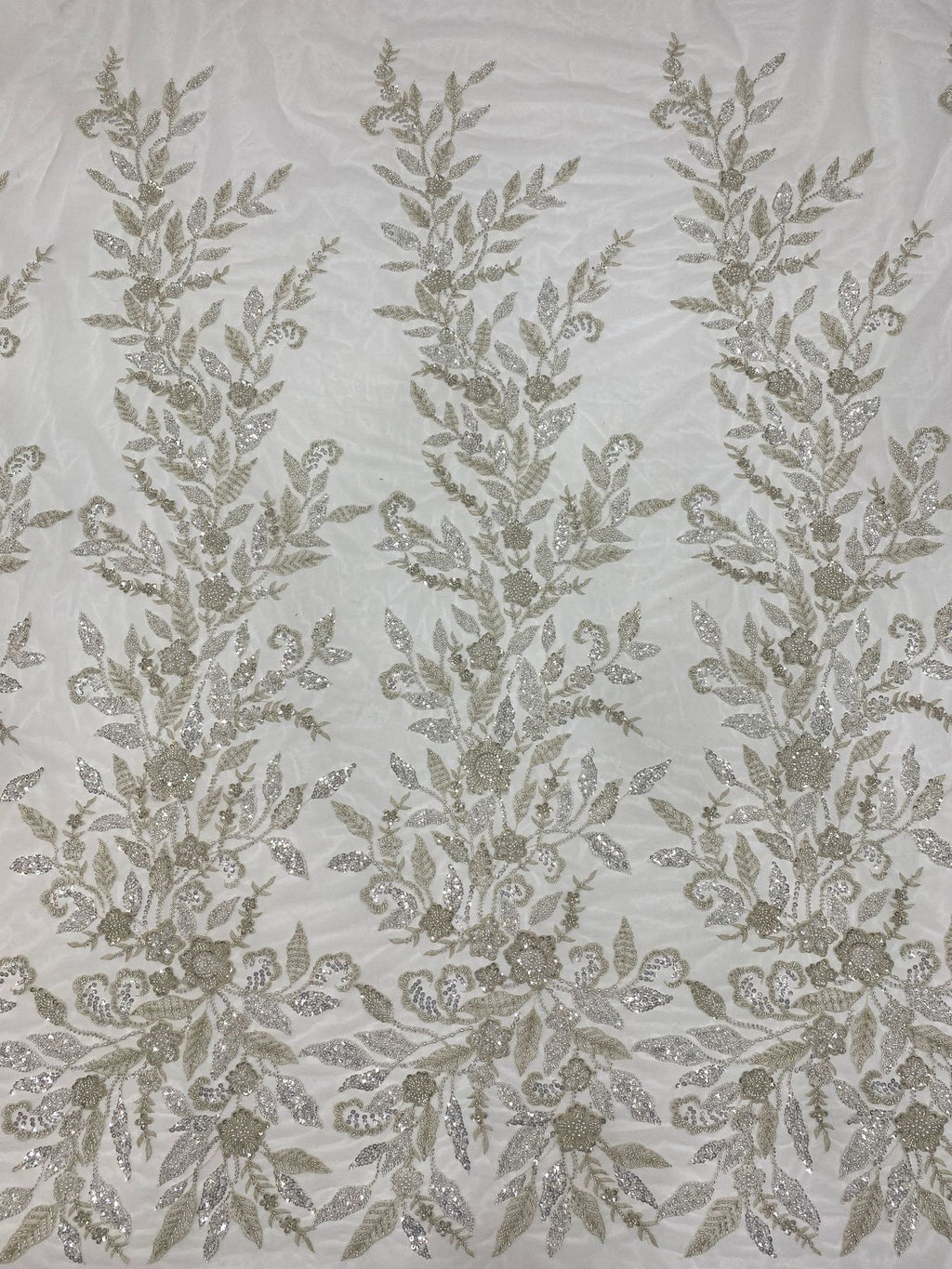 Botanical Bead & 3/5 mm Sequin Embroidered Fabric — fabric photo 2
