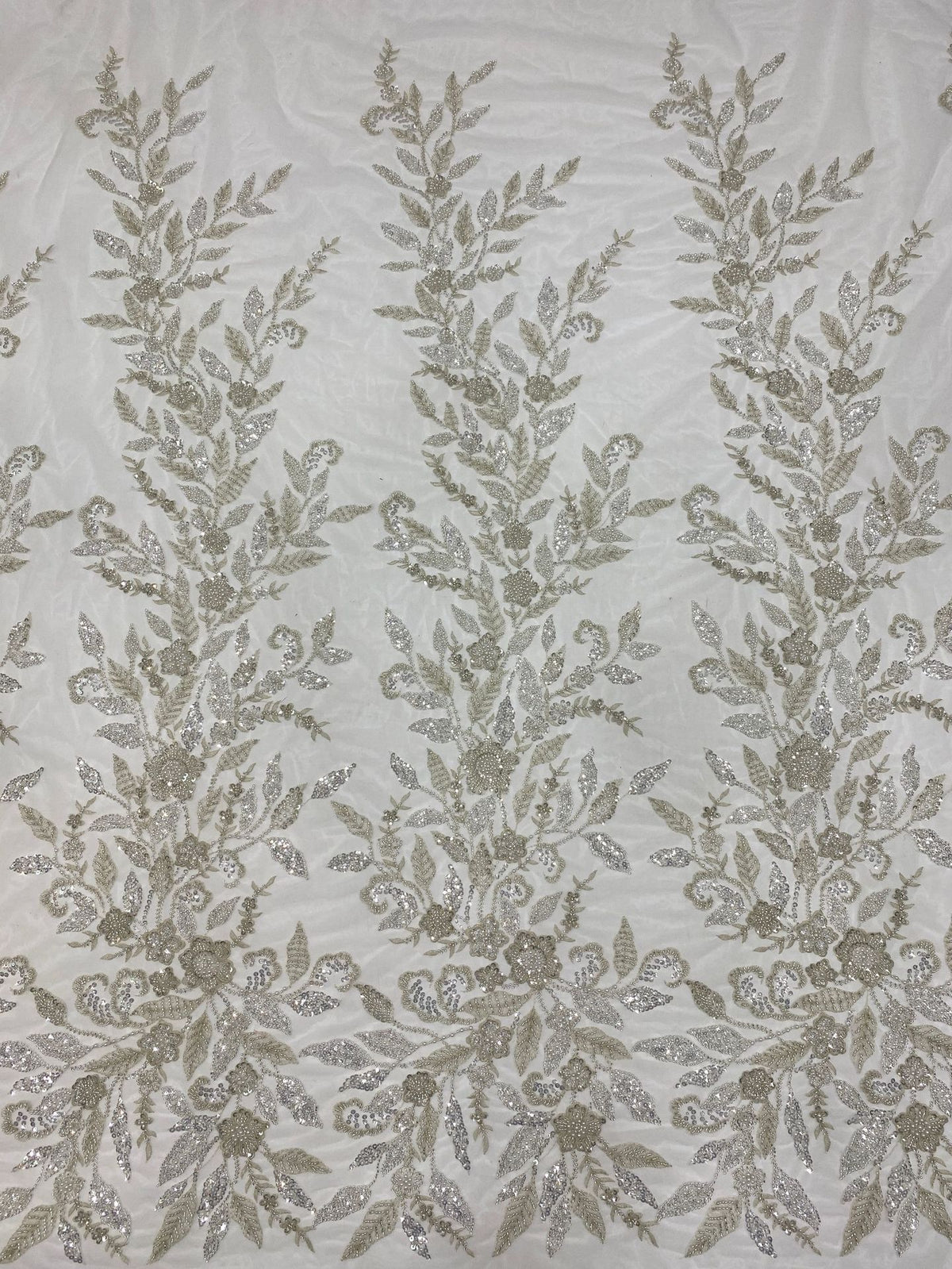 Botanical Bead & 3/5 mm Sequin Embroidered Fabric — fabric photo 2