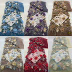 Hand-Sewn 3D Floral Bugle Bead and Sequin Fabric - 42622