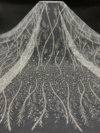 Leaf Bugle Bead and 3/5mm Sequin Embroidered Fabric — fabric photo 6