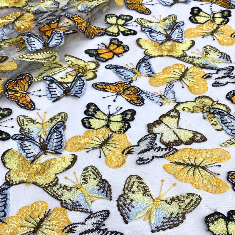 3D Butterfly Multicolor Embroidered Appliqué Fabric — fabric photo 5