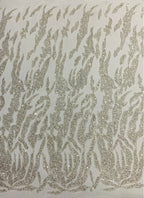 Heavy Diamond Grid 3/5 mm Crystal-Look Sequin & Triple-Bead Embroidered Bridal Fabric — fabric photo 2