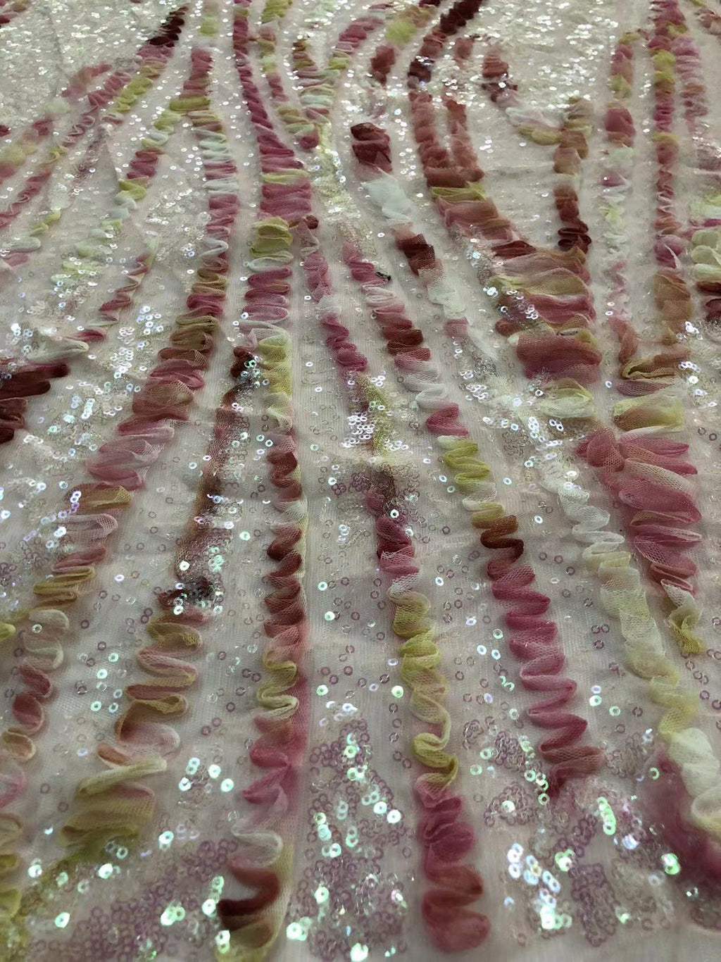Wave Cordwork Iridescent Sequin Embroidered Mesh Fabric — fabric photo 3