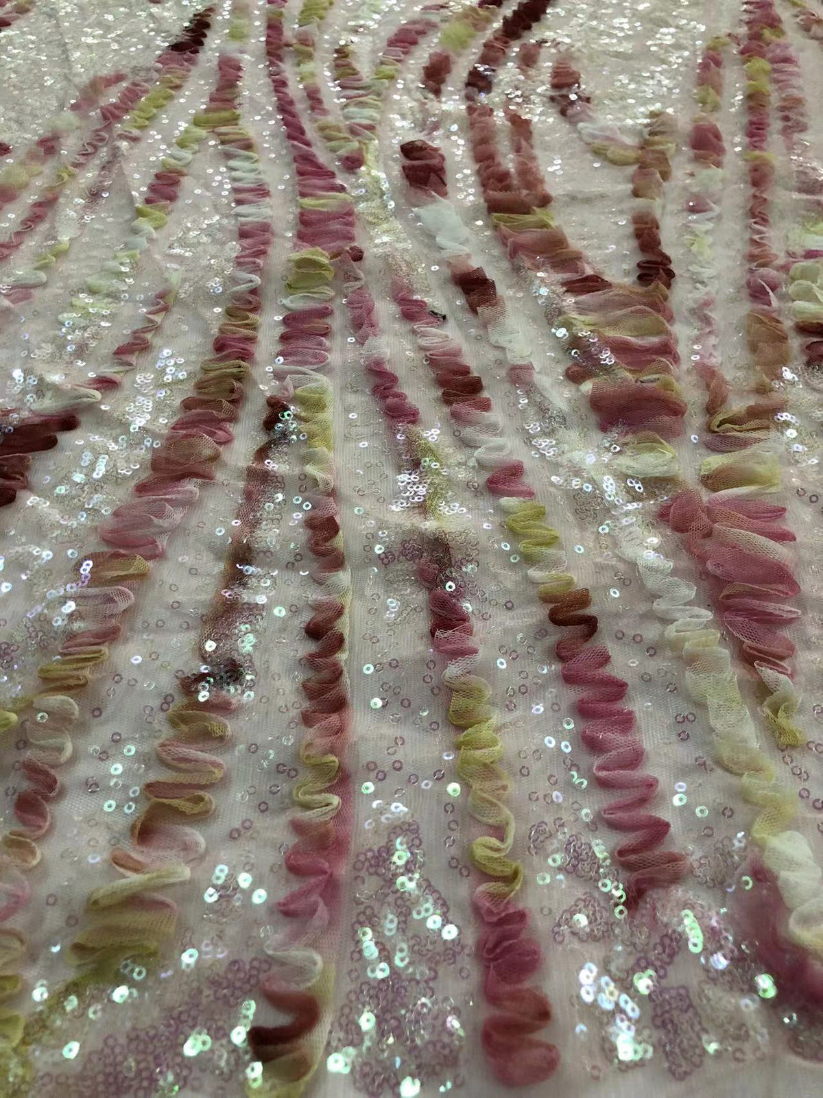 Wave Cordwork Iridescent Sequin Embroidered Mesh Fabric — fabric photo 3