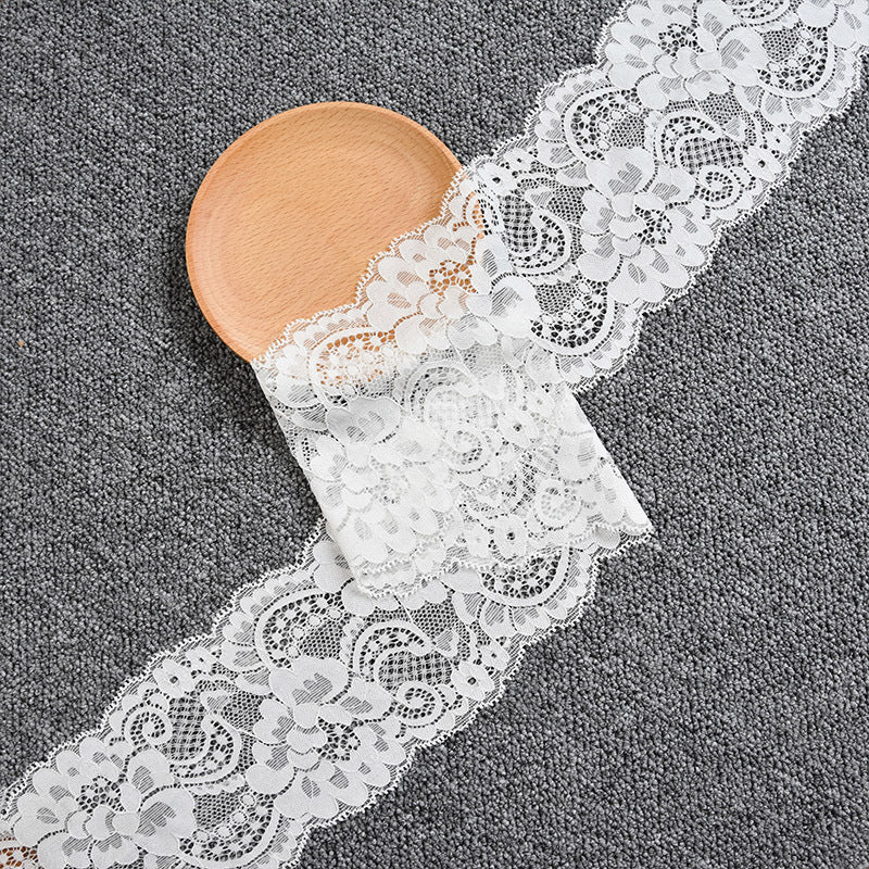 Large Floral Double-Scallop Corded Stretch Nylon Lace Trim 10 cm — fabric photo 5