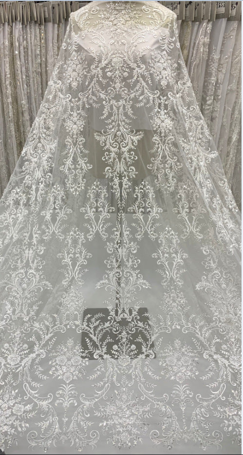 3 mm Crystal-Look Sequin Embroidered Bridal Fabric — fabric photo 6