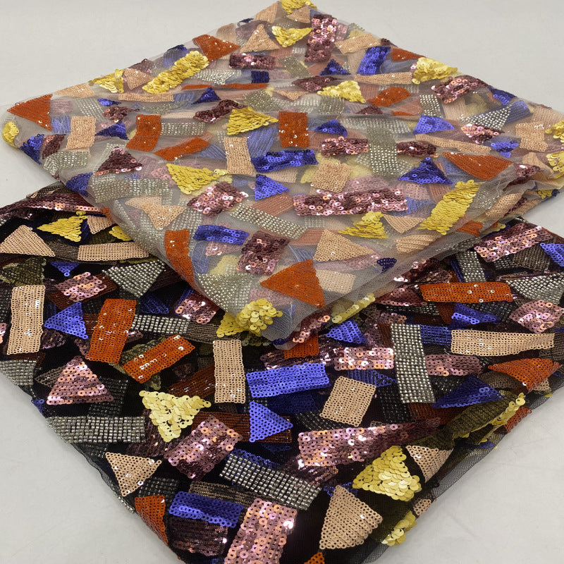 Geometric Sequin Embroidered Bridal Fabric — fabric photo 3