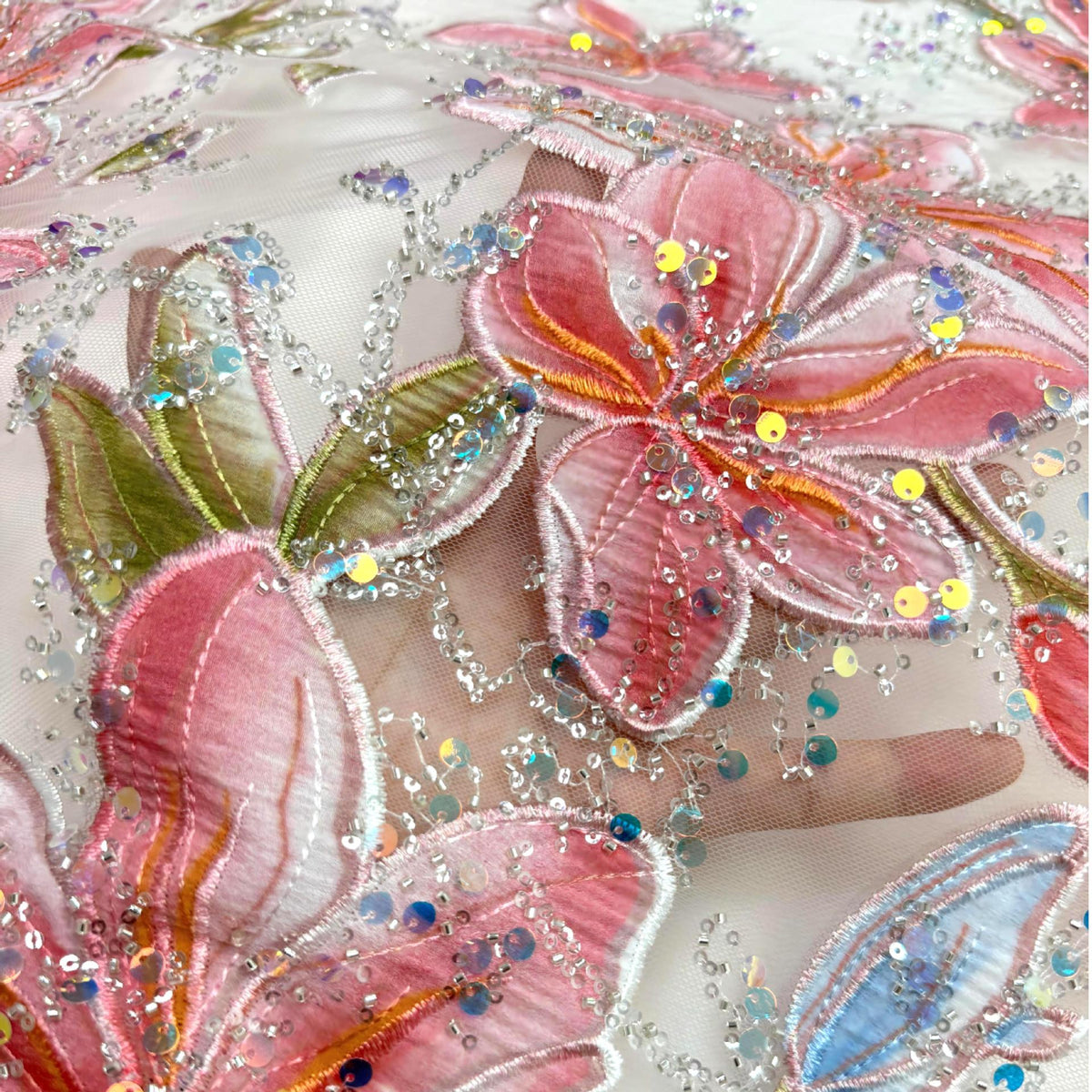 Sequin Embroidered Lace Fabric – Design 73919 — fabric photo 2