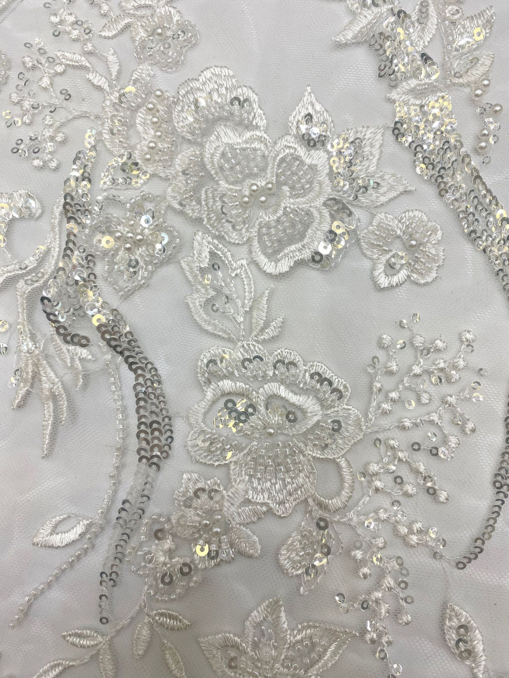 Bead Foam & 3/4mm Sequin Bridal Dress Fabric — fabric photo 5