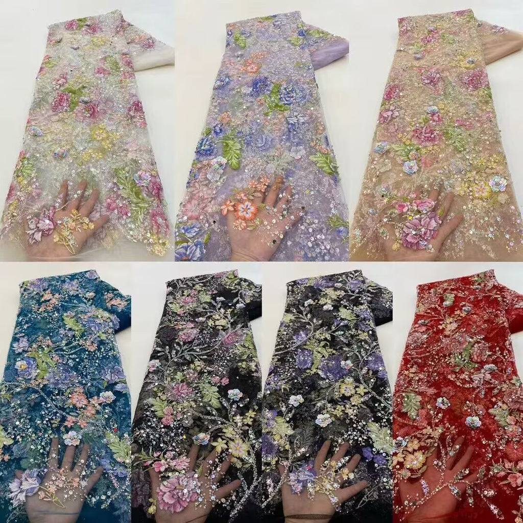 Botanical Print Bugle Bead Sequin Fabric — fabric photo 3