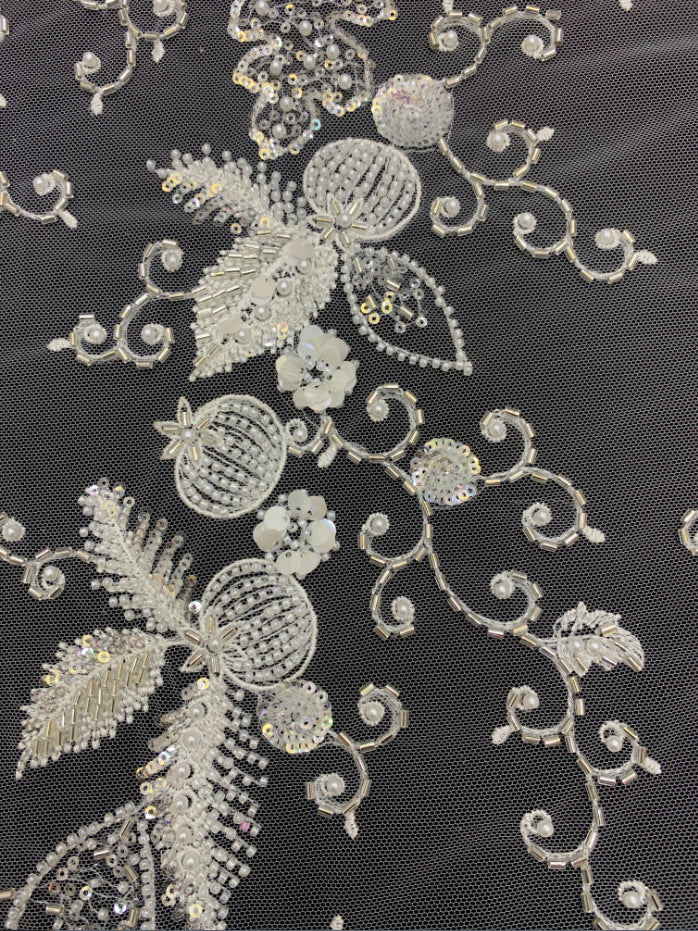 Heavy 3D Sequin & Triple-Bead Embroidered Bridal Fabric — fabric photo 6