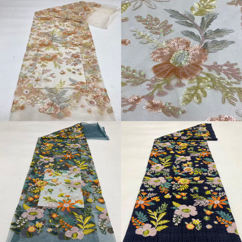 Botanical Colorful Sequin Dress Fabric