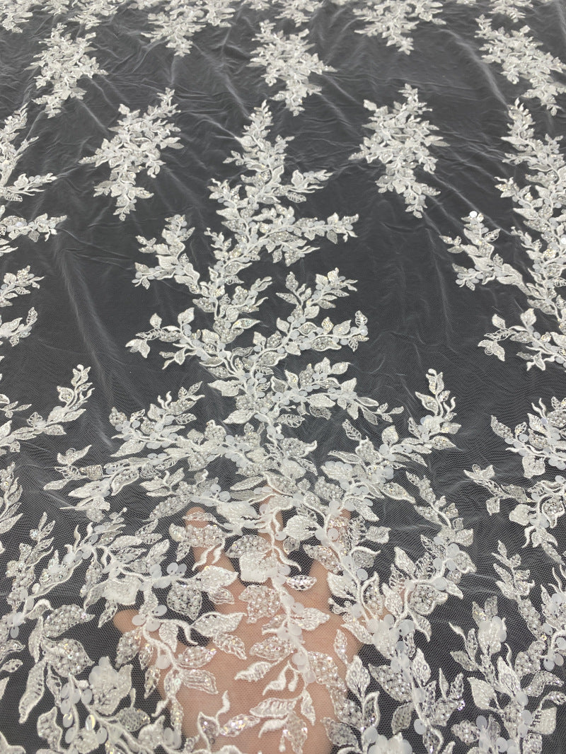 Thread Bead & 3/7mm Sequin Wedding Fabric