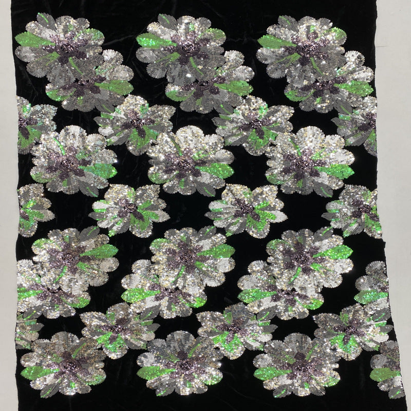 Velvet Large Floral Colorful Sequin Fabric — fabric photo 3