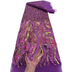 Contrast Wave Bugle Bead & Sequin Embroidered Mesh – Per Yard — fabric photo 5