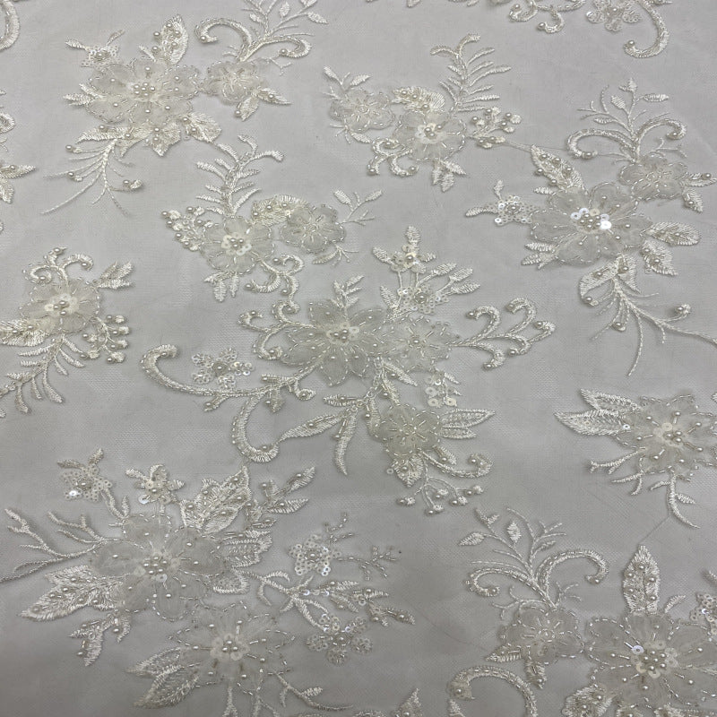 Botanical Sequin & Bugle-Bead Embroidered Bridal Fabric – Design 09887 — fabric photo 5