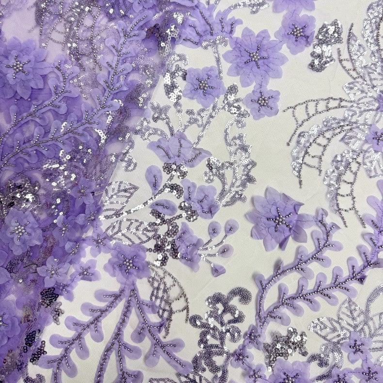 3D Floral Laser Appliqué Mesh Lace