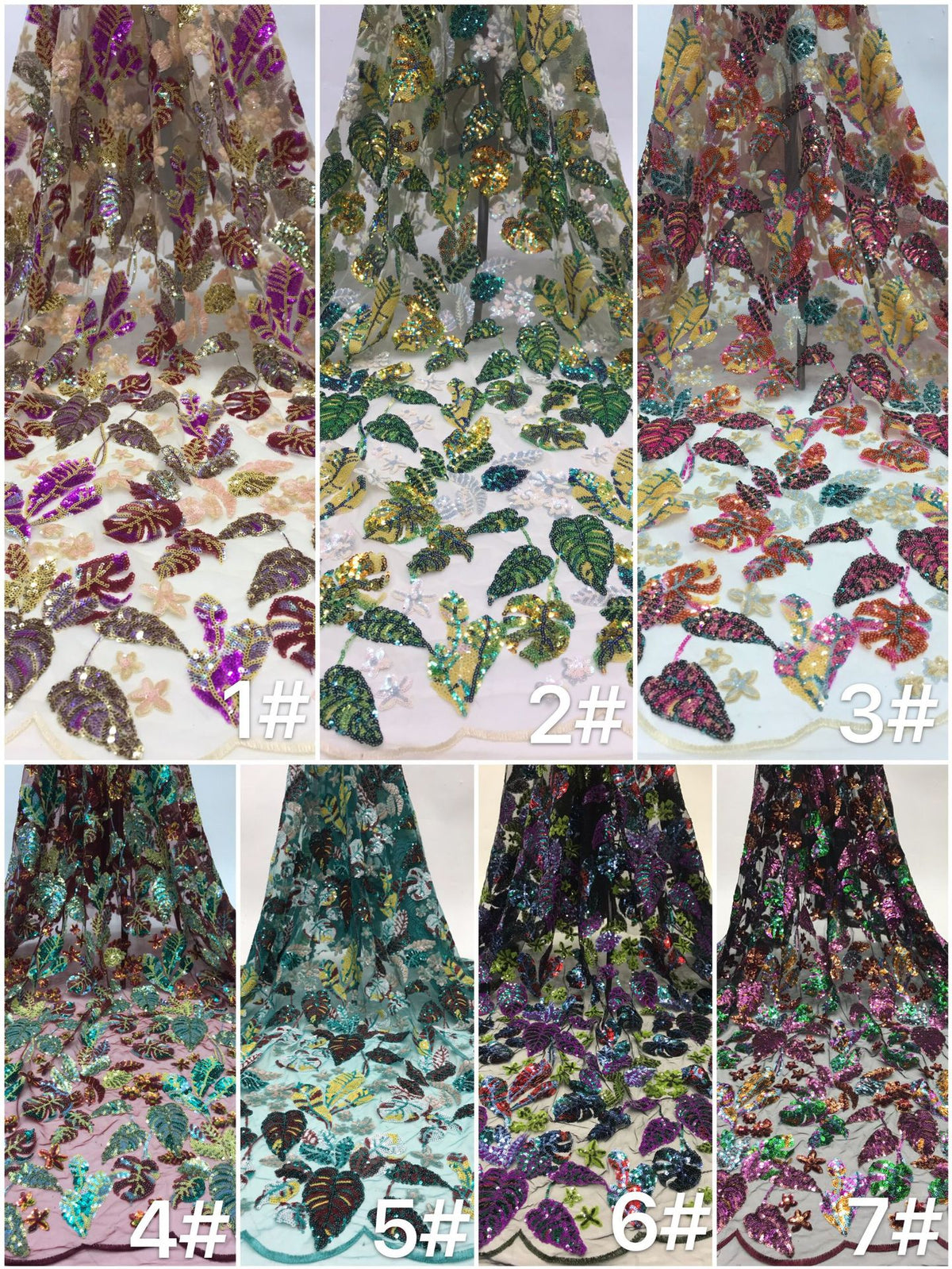 Multicolor Leaf Sequin Embroidery Fabric