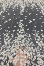3D Symmetrical Floral Foam Bead & 3mm Sequin Fabric — fabric photo 2