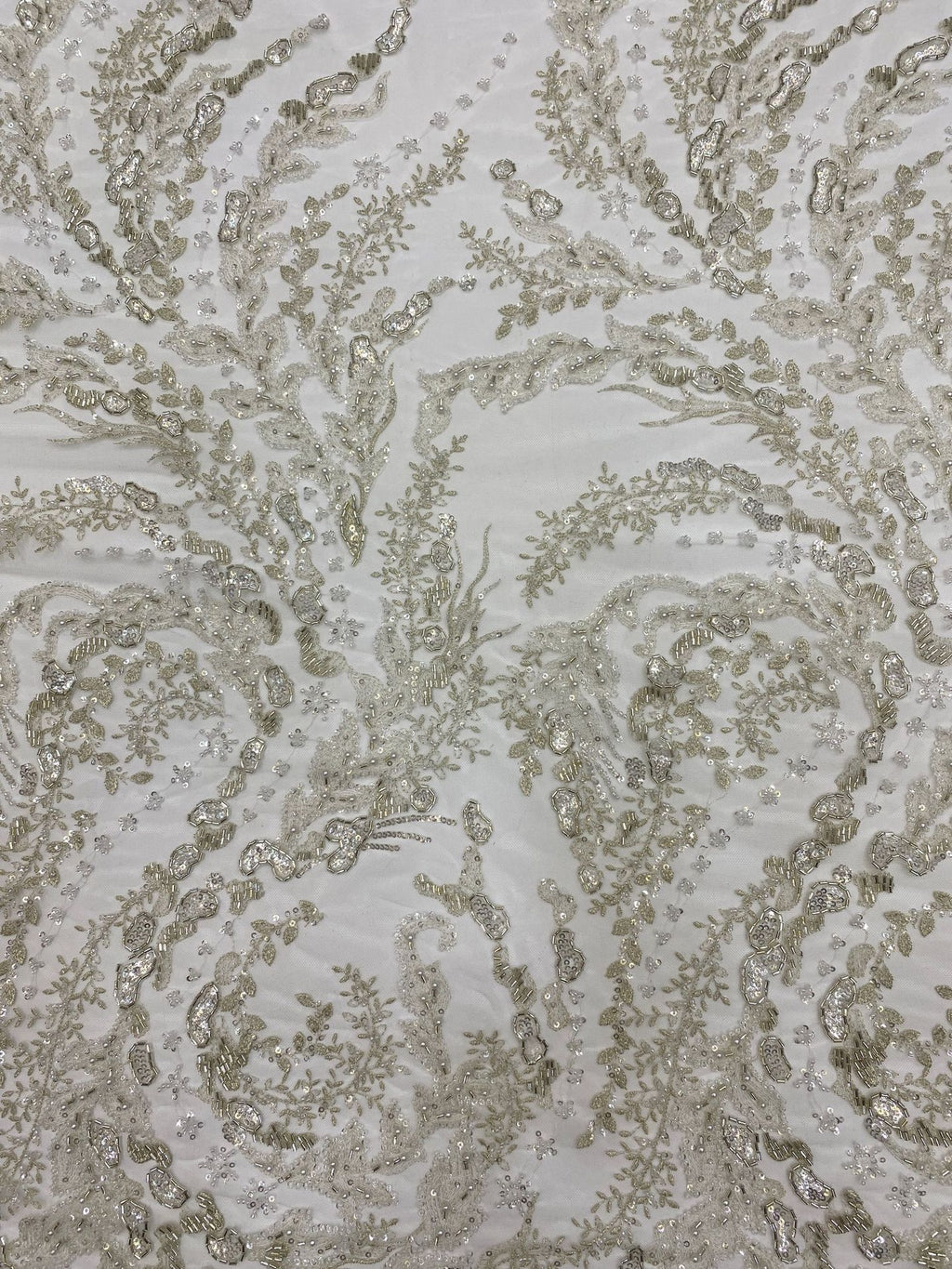 Silver-White Thread Triple-Bead & 3 mm Sequin Fabric — fabric photo 3