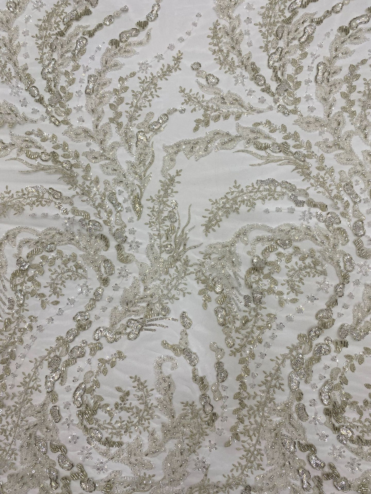Silver-White Thread Triple-Bead & 3 mm Sequin Fabric — fabric photo 3