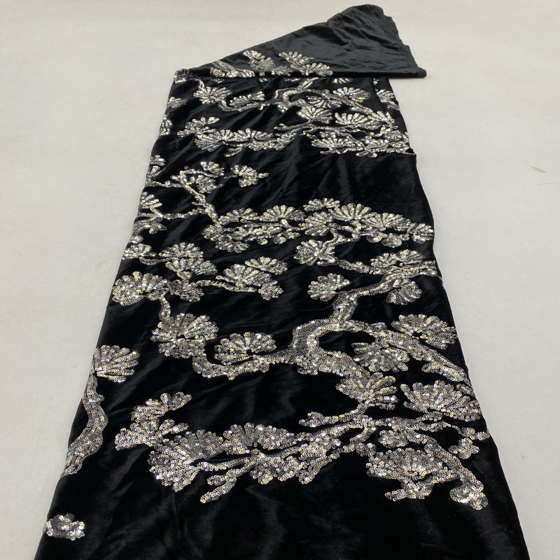 3 mm Sequin Embroidered Velvet-Base Fabric