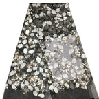 7/9 mm Sequin & Silver-Bead Embroidered Tulle Mesh Fabric — fabric photo 5
