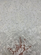 Floral Bead & 3/4mm Sequin Wedding Fabric — fabric photo 4