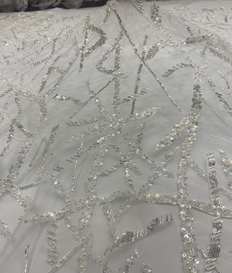 Triple-Bead Embroidered Fabric with 3 mm Crystal Sequins — fabric photo 5