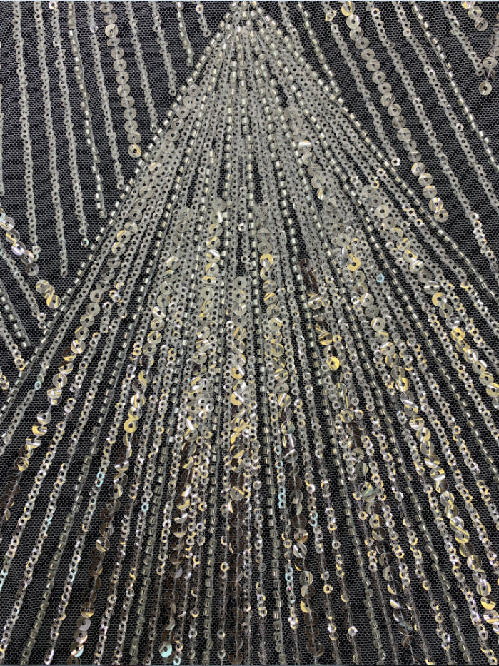 3D 3/5 mm Crystal-Look Sequin & Silver-Bead Embroidered Bridal Fabric – Design 16543 — fabric photo 5