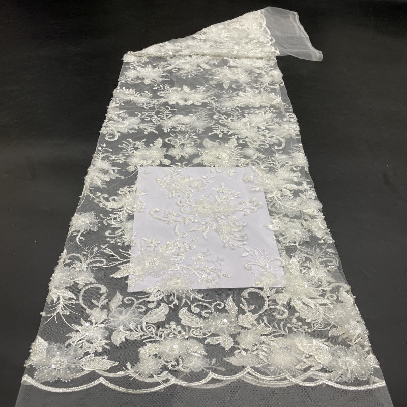 Botanical Sequin & Bugle-Bead Embroidered Bridal Fabric – Design 09887 — fabric photo 3