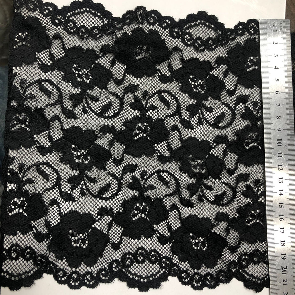 Leaf Double-Scallop Straight-Edge Stretch Lace Trim 22 cm