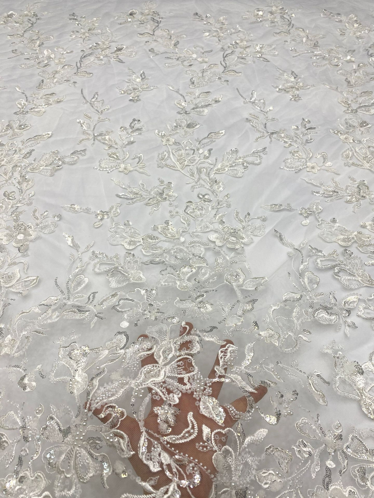 Star Motif Foam Bead Sequin Embroidery Fabric — fabric photo 4