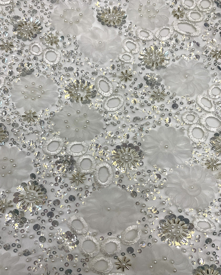 Heavy Sequin & Bugle-Bead Embroidered Bridal Fabric – Design 84255