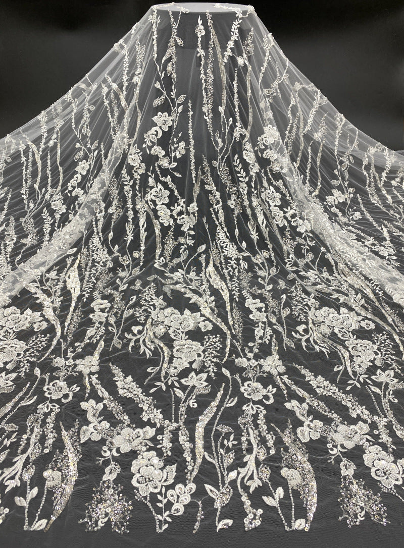 Bead Foam & 3/4mm Sequin Bridal Dress Fabric