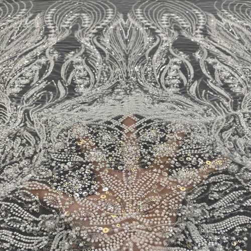 3D 3/5 mm Sequin & Bubble-Bead Embroidered Bridal Fabric — fabric photo 2